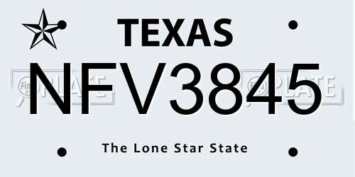 NFV3845 Texas License Plate
