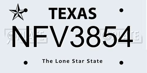 NFV3854 Texas License Plate