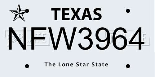 NFW3964 Texas License Plate