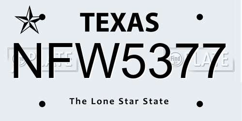 NFW5377 Texas License Plate