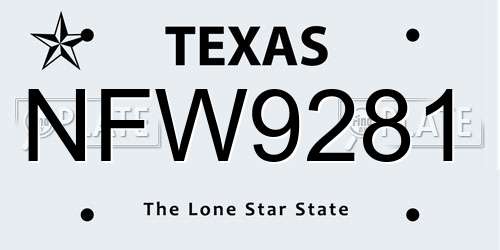 NFW9281 Texas License Plate