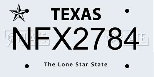 NFX2784 Texas License Plate