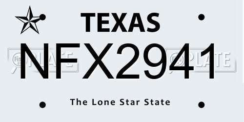 NFX2941 Texas License Plate