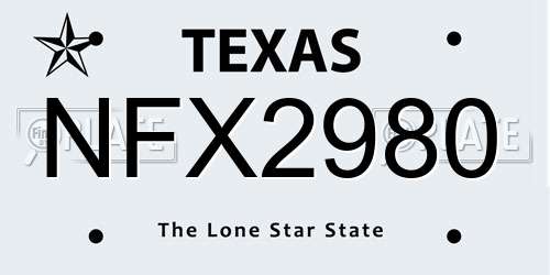 NFX2980 Texas License Plate