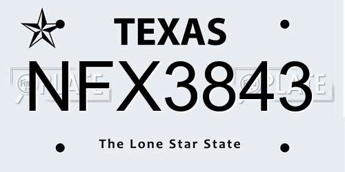 NFX3843 Texas License Plate