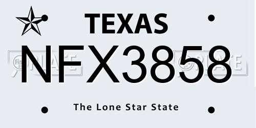NFX3858 Texas License Plate