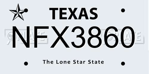 NFX3860 Texas License Plate