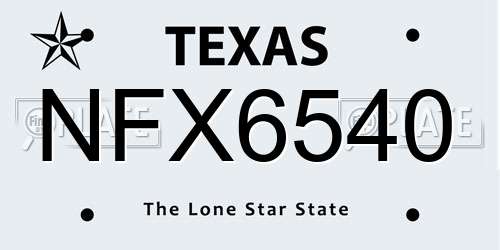NFX6540 Texas License Plate