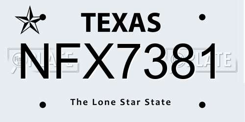 NFX7381 Texas License Plate