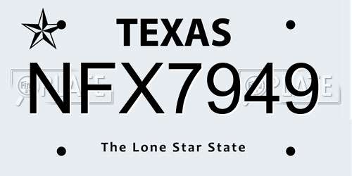 NFX7949 Texas License Plate