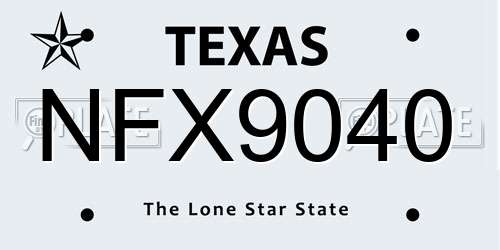 NFX9040 Texas License Plate