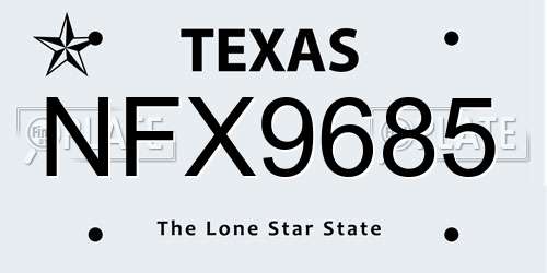 NFX9685 Texas License Plate