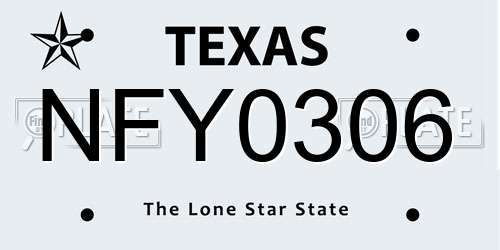 NFY0306 Texas License Plate