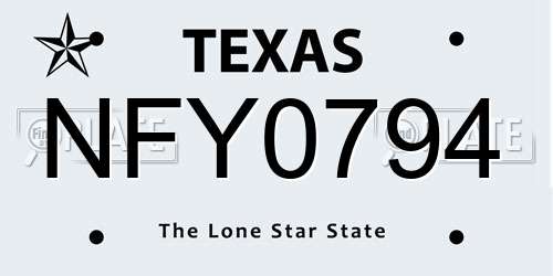 NFY0794 Texas License Plate