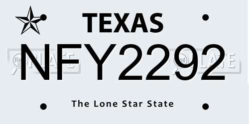 NFY2292 Texas License Plate