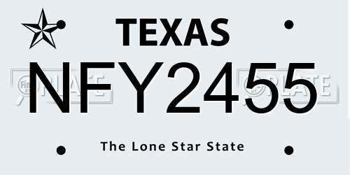 NFY2455 Texas License Plate