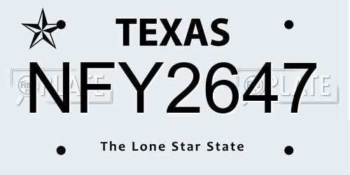 NFY2647 Texas License Plate