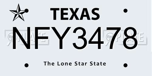 NFY3478 Texas License Plate