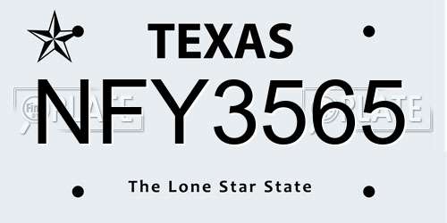 NFY3565 Texas License Plate