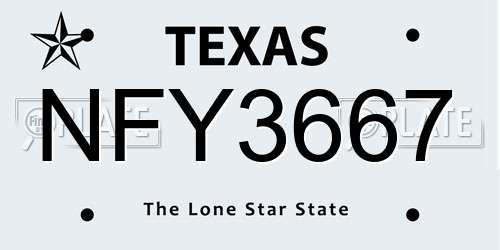 NFY3667 Texas License Plate