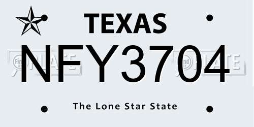 NFY3704 Texas License Plate