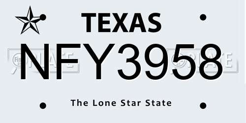 NFY3958 Texas License Plate