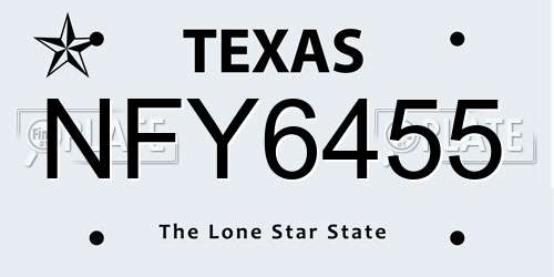 NFY6455 Texas License Plate