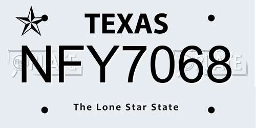 NFY7068 Texas License Plate