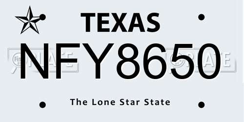 NFY8650 Texas License Plate