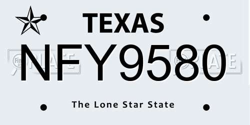 NFY9580 Texas License Plate