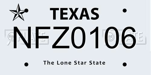 NFZ0106 Texas License Plate