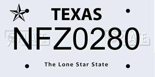 NFZ0280 Texas License Plate