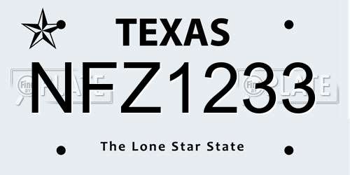 NFZ1233 Texas License Plate