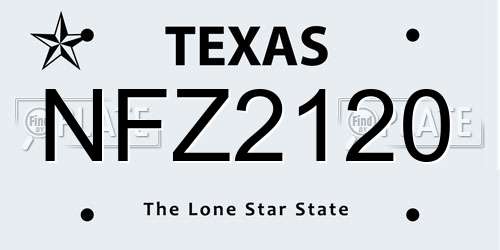 NFZ2120 Texas License Plate