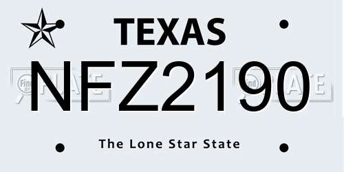 NFZ2190 Texas License Plate