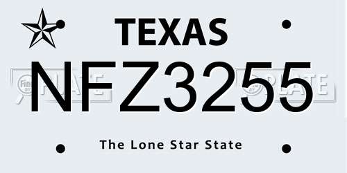 NFZ3255 Texas License Plate