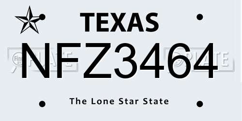 NFZ3464 Texas License Plate