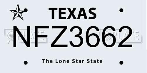 NFZ3662 Texas License Plate