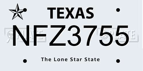 NFZ3755 Texas License Plate