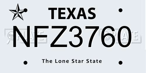 NFZ3760 Texas License Plate