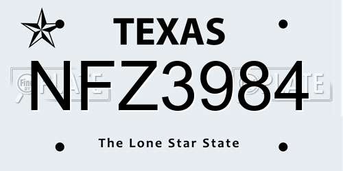 NFZ3984 Texas License Plate