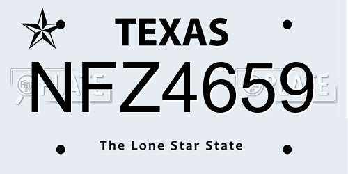 NFZ4659 Texas License Plate
