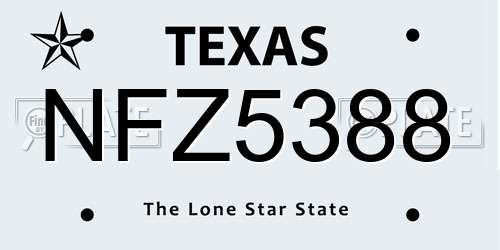 NFZ5388 Texas License Plate