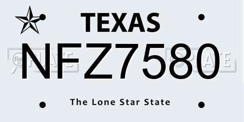 NFZ7580 Texas License Plate