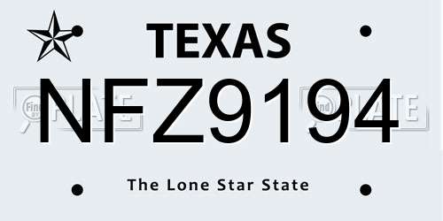 NFZ9194 Texas License Plate