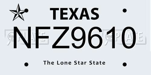 NFZ9610 Texas License Plate