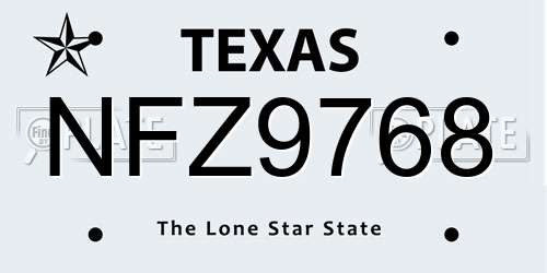 NFZ9768 Texas License Plate