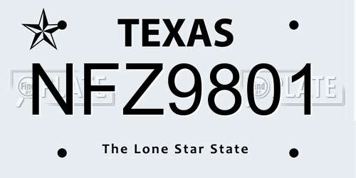 NFZ9801 Texas License Plate