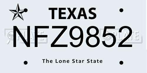 NFZ9852 Texas License Plate