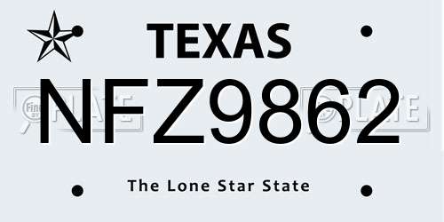 NFZ9862 Texas License Plate